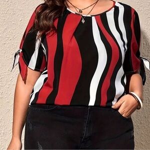 Striped Print Blouse Casual Crew Neck Short Sleeve S/4X